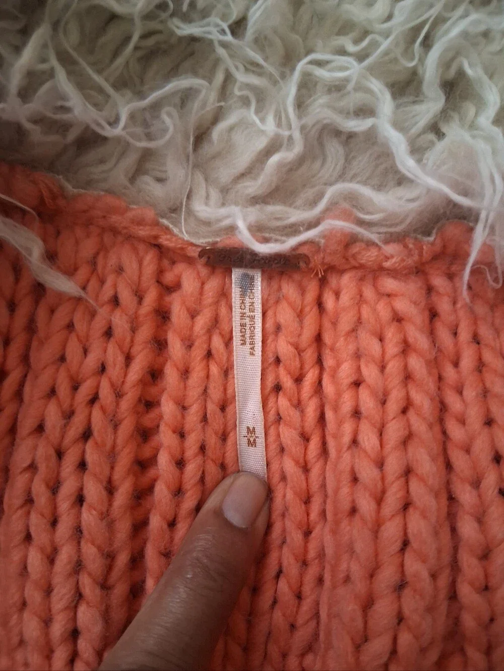 Free People Coral Knit Cardigan with Cream Faux-Fur Trim